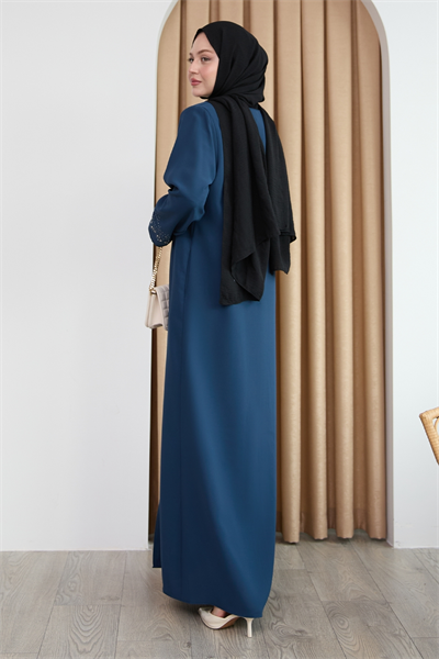 Papatya Taşlı İndigo Ferace