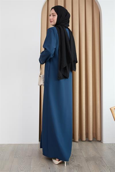 Papatya Taşlı İndigo Ferace