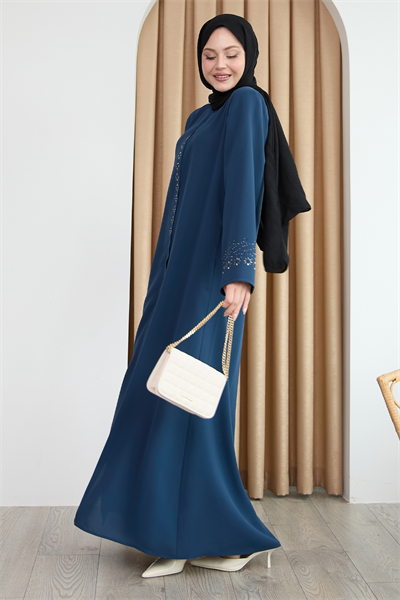 Papatya Taşlı İndigo Ferace