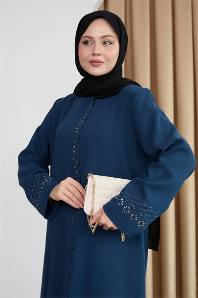 Papatya Taşlı İndigo Ferace