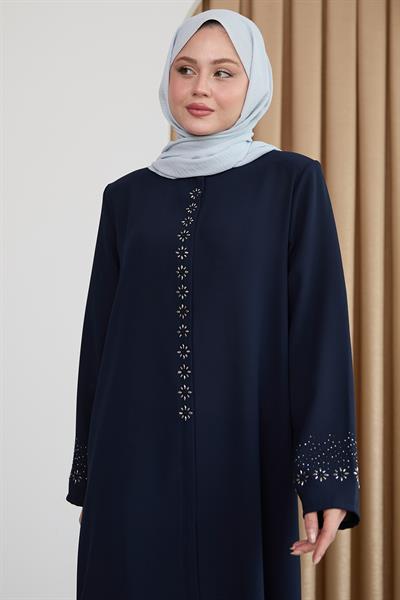Papatya Taşlı Lacivert Ferace