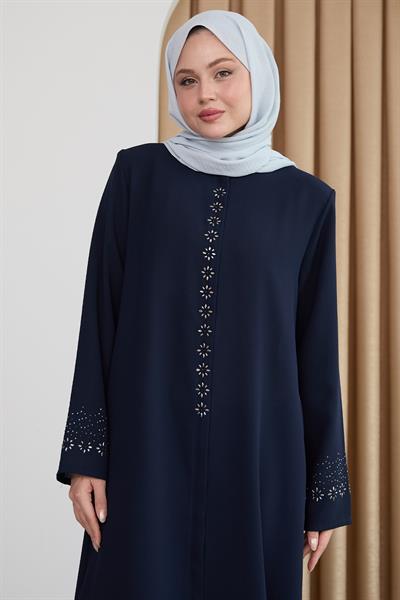 Papatya Taşlı Lacivert Ferace