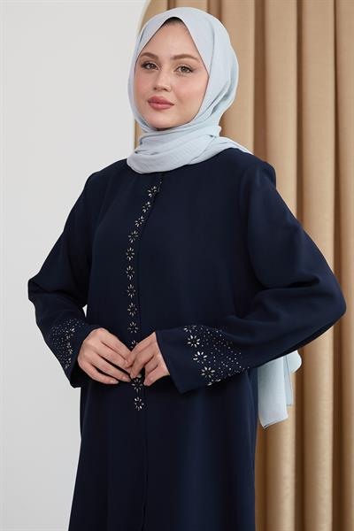 Papatya Taşlı Lacivert Ferace