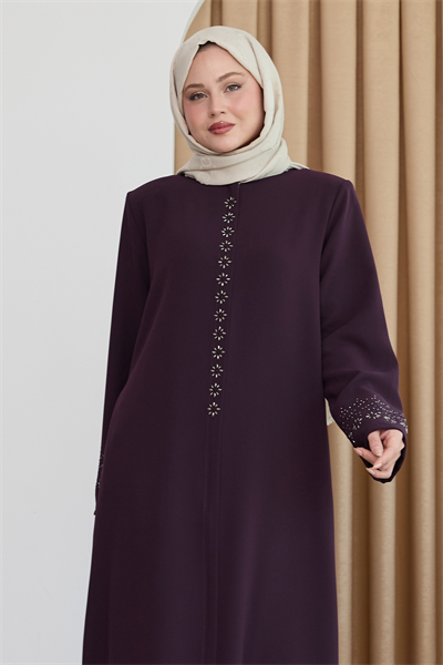 Papatya Taşlı Mor Ferace