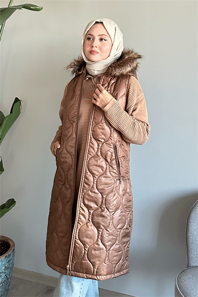 Parke Desen Kapitone Taba Yelek