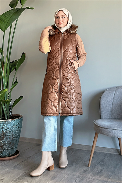 Parke Desen Kapitone Taba Yelek