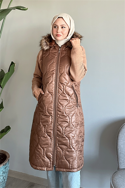 Parke Desen Kapitone Taba Yelek