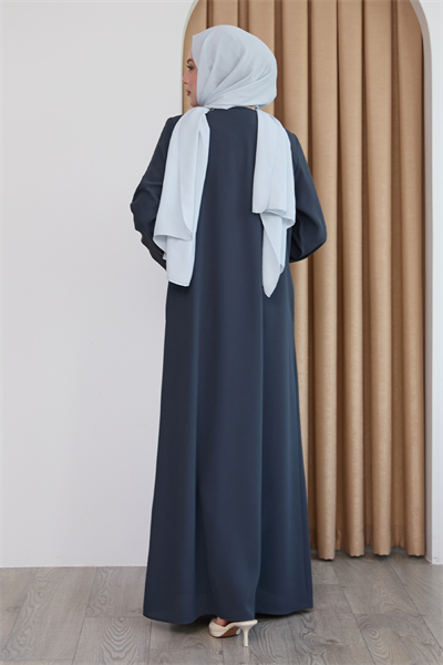 Parlak Boncuk Taşlı Antrasit Ferace