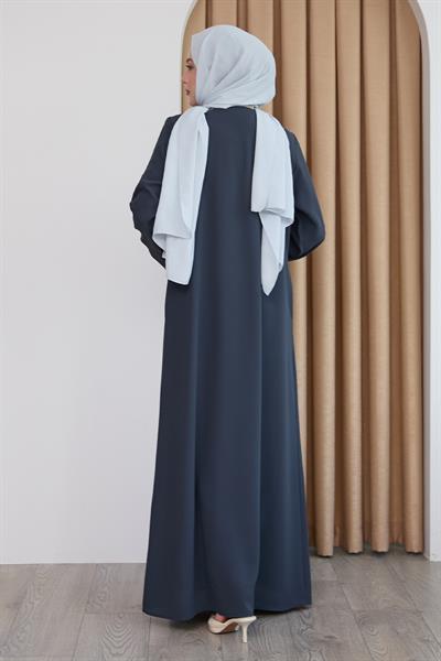 Parlak Boncuk Taşlı Antrasit Ferace