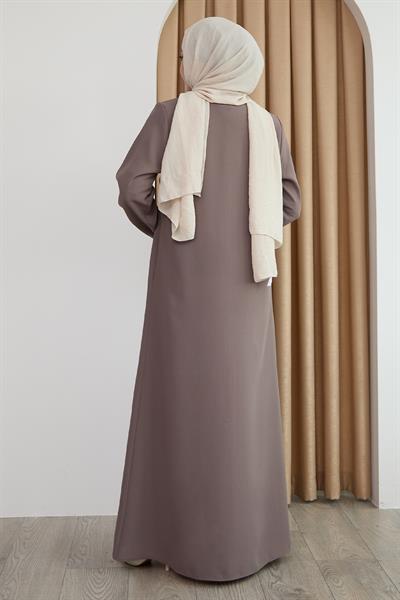 Parlak Boncuk Taşlı Bej Ferace