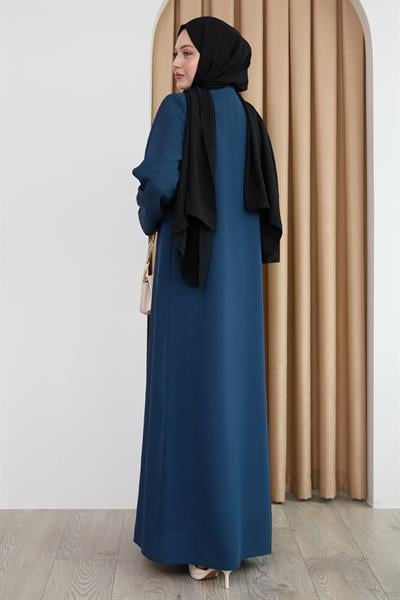 Parlak Boncuk Taşlı İndigo Ferace