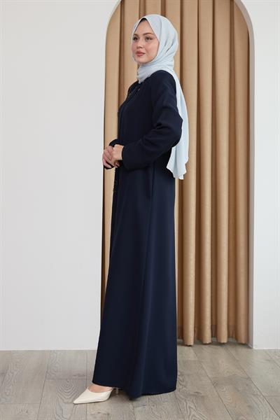 Parlak Boncuk Taşlı  Koyu Lacivert Ferace