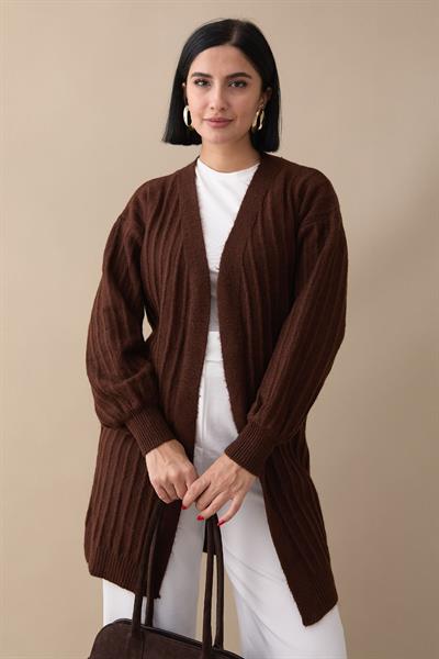 Peluş Fitilli Acı Kahve Triko Hırka