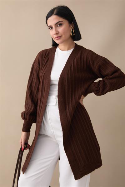 Peluş Fitilli Acı Kahve Triko Hırka