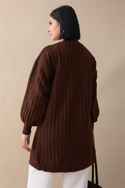 Peluş Fitilli Acı Kahve Triko Hırka