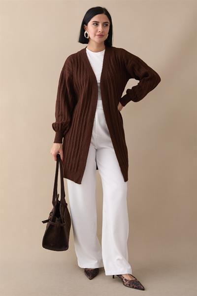 Peluş Fitilli Acı Kahve Triko Hırka