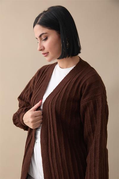 Peluş Fitilli Acı Kahve Triko Hırka