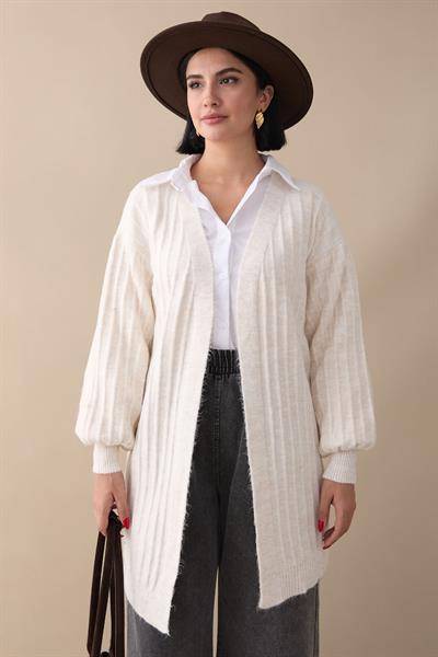 Peluş Fitilli Ekru Triko Hırka