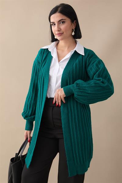 Peluş Fitilli Zümrüt Yeşili Triko Hırka