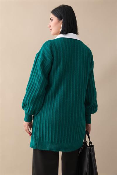 Peluş Fitilli Zümrüt Yeşili Triko Hırka