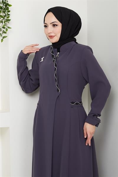 Petek Taşlı Broş Detay Antrasit Ferace