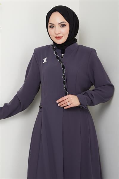 Petek Taşlı Broş Detay Antrasit Ferace