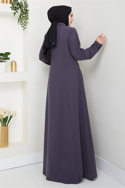 Petek Taşlı Broş Detay Antrasit Ferace