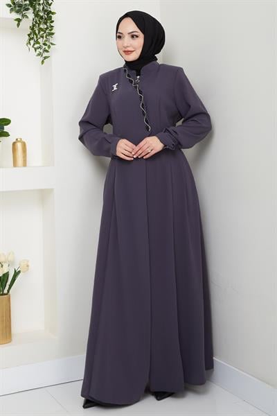 Petek Taşlı Broş Detay Antrasit Ferace