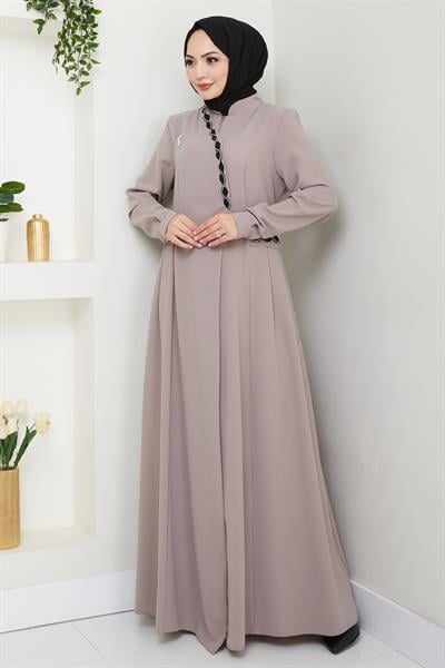 Petek Taşlı Broş Detay Bej Ferace