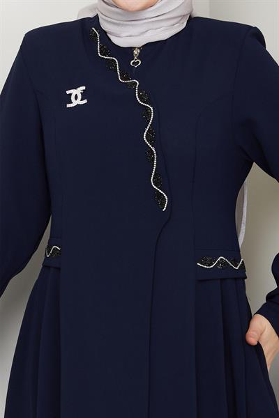 Petek Taşlı Broş Detay Koyu Lacivert Ferace