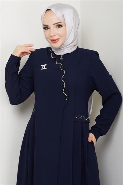 Petek Taşlı Broş Detay Koyu Lacivert Ferace