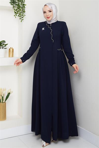 Petek Taşlı Broş Detay Koyu Lacivert Ferace