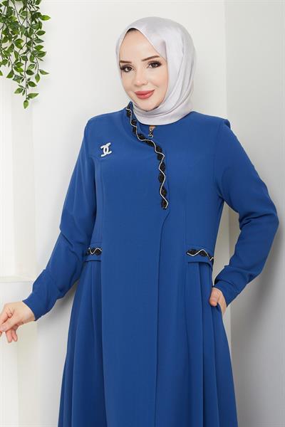 Petek Taşlı Broş Detay Saks Mavisi Ferace