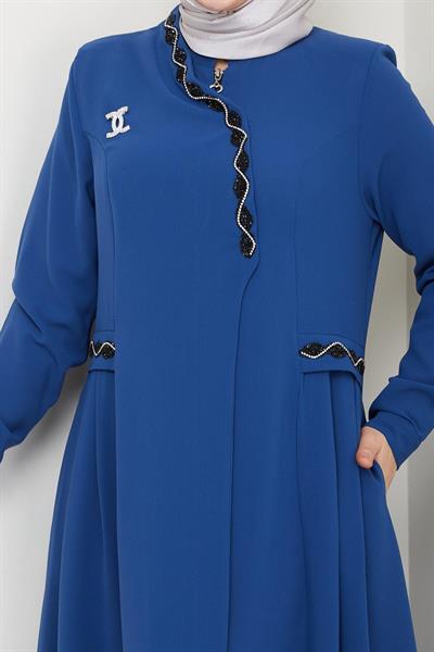 Petek Taşlı Broş Detay Saks Mavisi Ferace