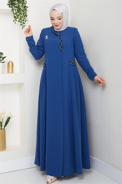 Petek Taşlı Broş Detay Saks Mavisi Ferace