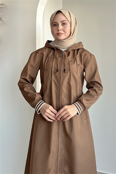 Pile Detay Beli Lastikli Taba Trençkot