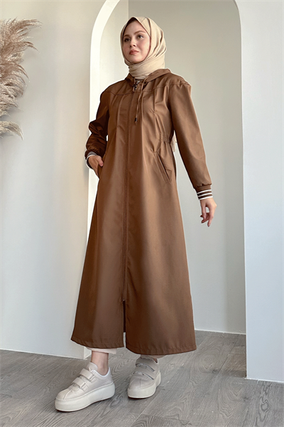 Pile Detay Beli Lastikli Taba Trençkot