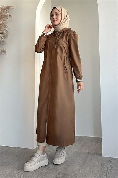 Pile Detay Beli Lastikli Taba Trençkot