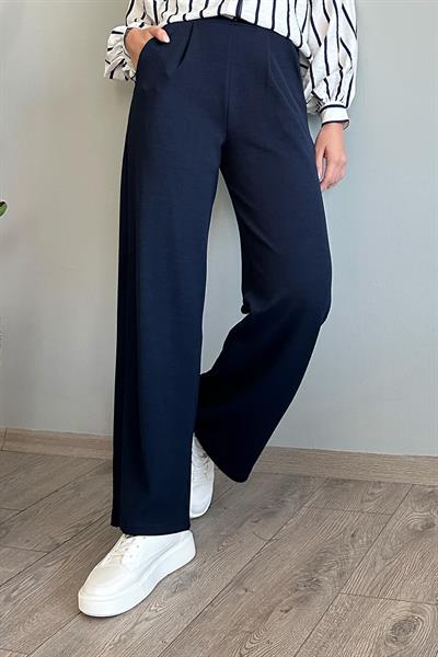 Pile Detay Bol Paça Lacivert Pantolon