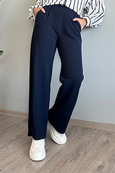 Pile Detay Bol Paça Lacivert Pantolon