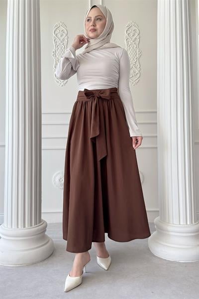 Pileli Kuşak Detay Acı kahve Etek