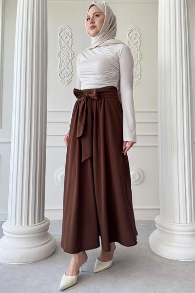 Pileli Kuşak Detay Acı kahve Etek