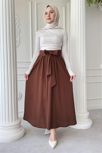 Pileli Kuşak Detay Acı kahve Etek