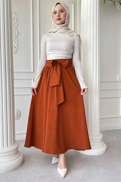 Pileli Kuşak Detay Kiremit Etek