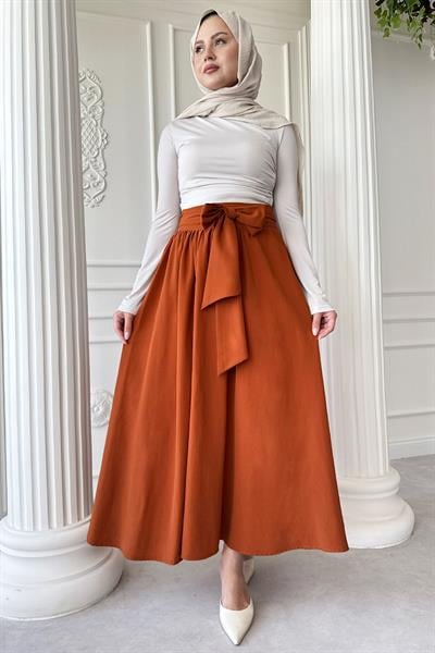 Pileli Kuşak Detay Kiremit Etek