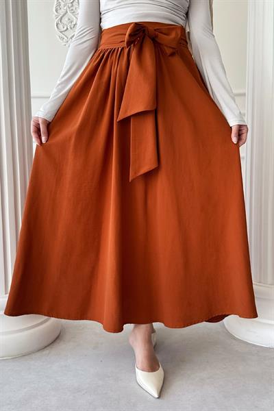 Pileli Kuşak Detay Kiremit Etek