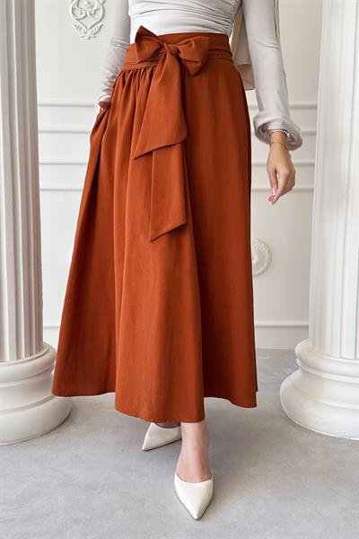 Pileli Kuşak Detay Kiremit Etek