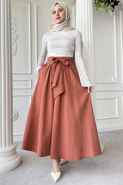 Pileli Kuşak Detay Somon Etek