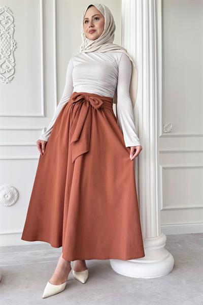 Pileli Kuşak Detay Somon Etek