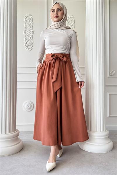 Pileli Kuşak Detay Somon Etek